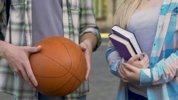 Male and female students having conversation, university friends, club members — Stock Video