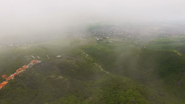 Vista aérea de casas acolhedoras na cidade de Sighnaghi e vale verde Alazani, turismo — Vídeo de Stock