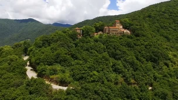 Τουρισμού στην Kakheti πόλη, κεραία βολή της διάσημο μοναστήρι Nekresi, τουρισμός — Αρχείο Βίντεο