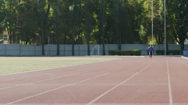 Atleta corriendo rápido para lograr el mejor resultado entrenando activamente antes de la competencia — Vídeos de Stock
