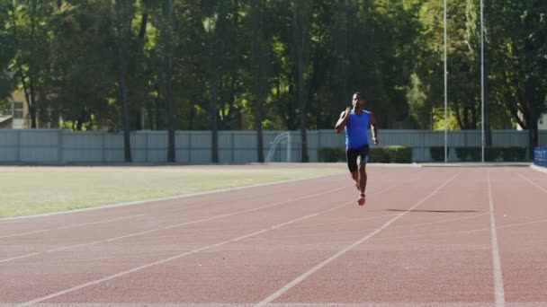 Sportive man purposefully running to meet goals and new opportunities, slow-mo — Stock Video