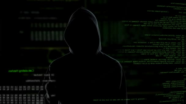 Fracaso del proceso, grietas infructuosas del programa, gestos de hackers con ira — Vídeos de Stock