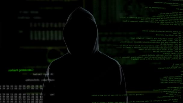 Hacker da mensaje amenazante a la privacidad y la seguridad nacional, terrorismo — Vídeos de Stock