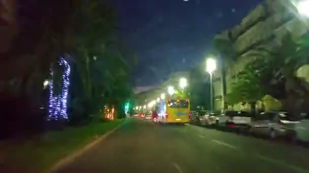 Dangerous driving competitions of nights racers on high-speed roadway of city — Stock Video