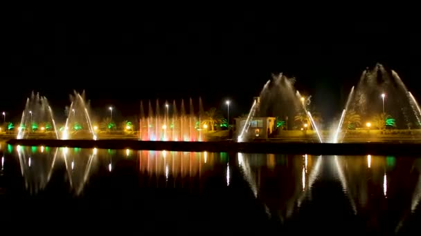 Piękne, polewanie wodą Pokaż słynne tańczące fontanny Ardagani jezioro, Batumi — Wideo stockowe