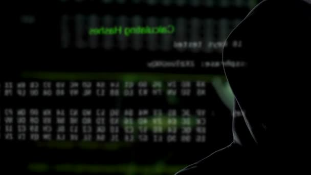 Temná osoba sledující proces přenosu dat ze serverů, vláda — Stock video