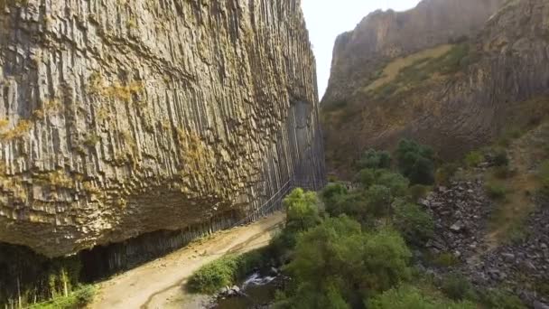巨大な玄武岩の列を持つガルニ渓谷にアルメニアで、自然観光の名所 — ストック動画