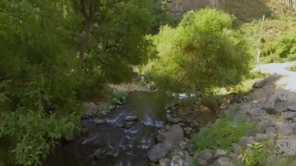 Pequeno rio de montanha Azat lavando majestoso desfiladeiro Garni Valley, natureza na Armênia — Vídeo de Stock