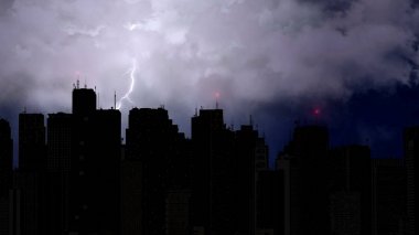 Şiddetli fırtına sonları megalopolis gece, şimşek, hava durumu, üzerinde