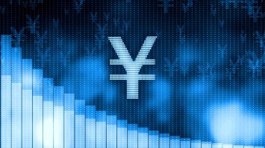 Bırakarak, azalan grafik arka planı, dünya krizi, borsa kazasında yen