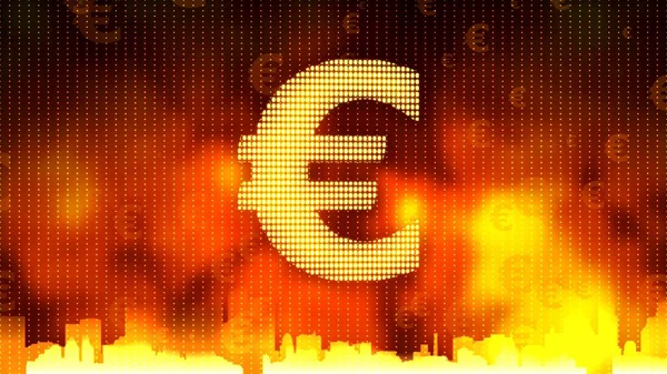 Symbol měny euro proti ohnivým pozadím, peníze vládnou světa, finanční trh — Stock fotografie