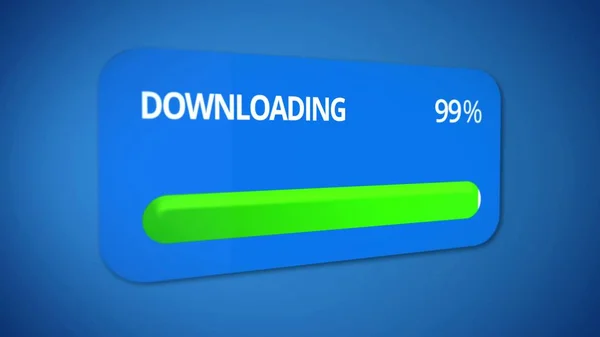 Téléchargement de fichiers est presque terminé, barre d'état verte montre le succès du processus — Photo