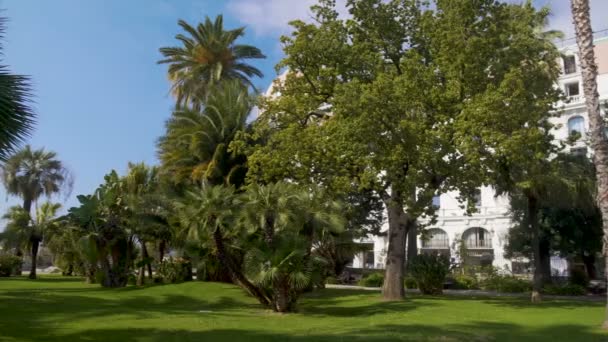 Musée Massena et jardin avec arbres verts exotiques à Nice, extérieur de la villa — Video