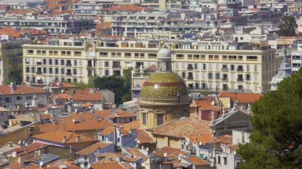 Old city of Nice, rooftop panoramic view of buildings and churches, travel — Stock Video