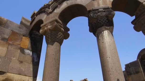 Ruins of Zvartnots Cathedral, cemetery of silent mysteries, unesco heritage — Stock Video