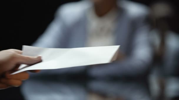 Female official refuses to take bribe, anti-corruption laws in action, close up — Stock Video