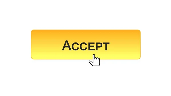 Accept web interface button clicked with mouse cursor, orange color design — Stock Photo, Image