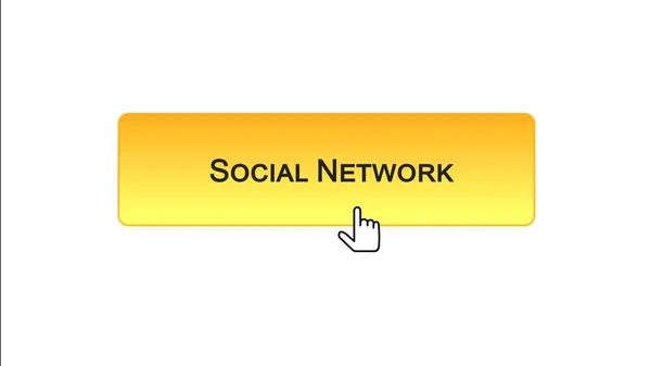 Social network web interface button clicked with mouse cursor, orange color — Stock Photo, Image