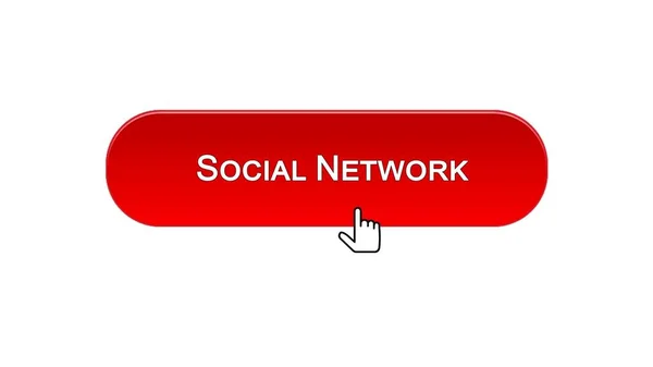 Pulsante di interfaccia web del social network cliccato con il cursore del mouse, colore rosso — Foto Stock