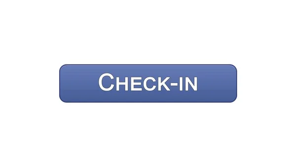 Check-in cor violeta botão de interface web, programa de inscrição on-line, aeroporto — Fotografia de Stock