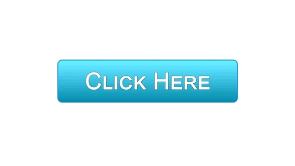 Clique aqui botão de interface web cor azul, navegação web-site, publicidade — Fotografia de Stock