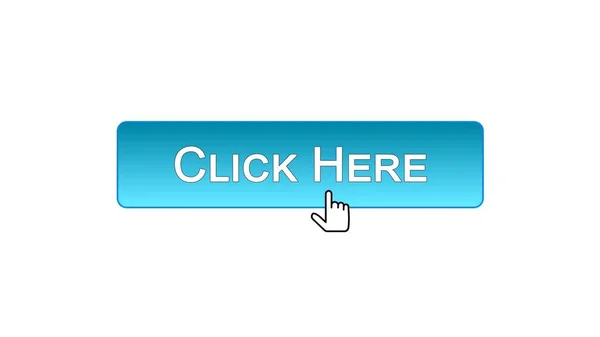 Click here web interface button clicked mouse cursor, blue color, advertising — Stock Photo, Image