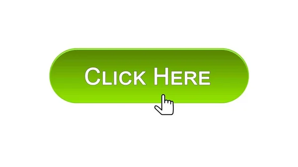 Click here web interface button clicked mouse cursor, green color, advertising — Stock Photo, Image