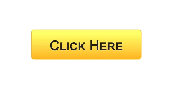 Klicka här för web interface knappen orange färg, surfa webbplats, reklam — Stockfoto