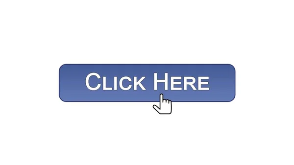 Click here web interface button clicked mouse cursor, violet color, advertising — Stock Photo, Image