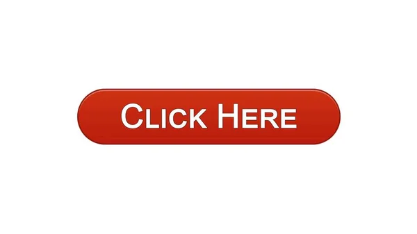 Click here web interface button wine red color, browsing web-site, advertising — Stock Photo, Image