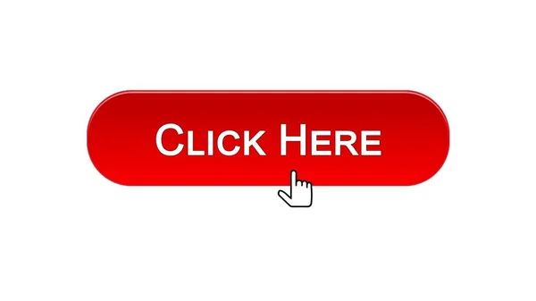 Click here web interface button clicked mouse cursor, red color, advertising — Stock Photo, Image