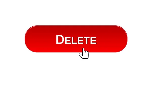 Delete web interface button clicked with mouse cursor, red color, recycling — Stock Photo, Image