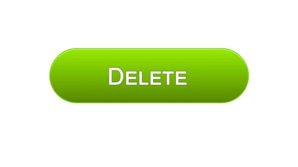 Delete web interface button green color, recycling app, erase information — Stock Photo, Image