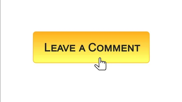 Leave a comment web interface button clicked with mouse cursor, orange color — Stock Photo, Image