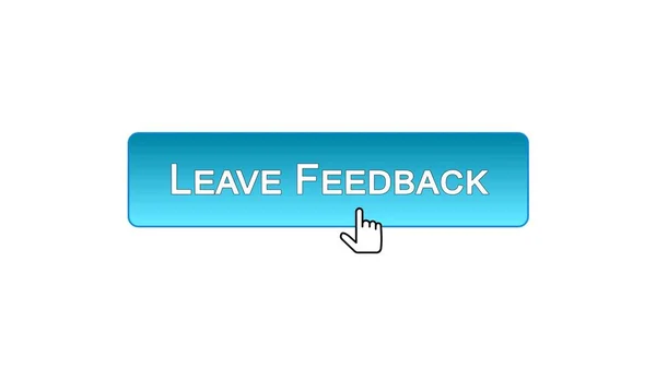 Deixe o botão de interface web de feedback clicado com o cursor do mouse, cor azul — Fotografia de Stock