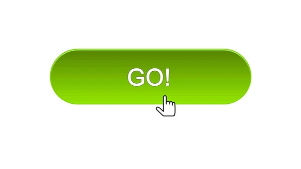 Go web interface button clicked with mouse cursor, green color, business online — Stock Photo, Image