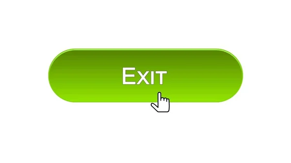 Exit web interface button clicked with mouse cursor, green color, log-out — Stock Photo, Image