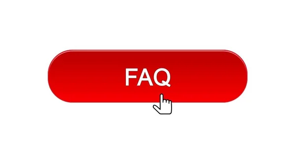 FAQ botón de interfaz web hace clic con el cursor del ratón, color rojo, soporte en línea —  Fotos de Stock