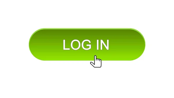 Entrar botão de interface web clicado com cursor do mouse, cor verde, aplicação — Fotografia de Stock