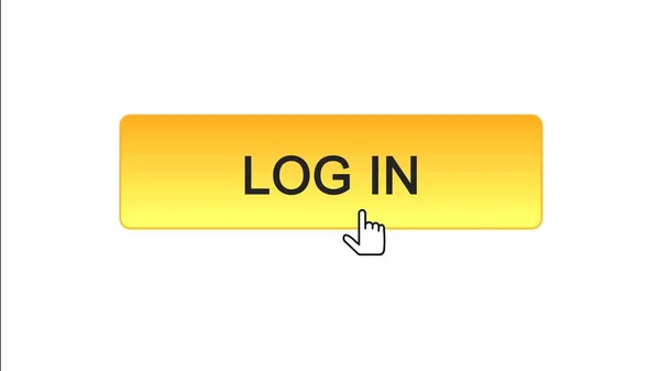 Faça login no botão de interface web clicado com cursor do mouse, cor laranja, aplicação — Fotografia de Stock