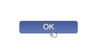 Ok web interface button clicked with mouse cursor, violet color, site design clipart