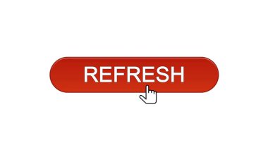 Web arabirimi düğmesini tıklayan fare imleci, şarap kırmızı, yenilik ile yenileme