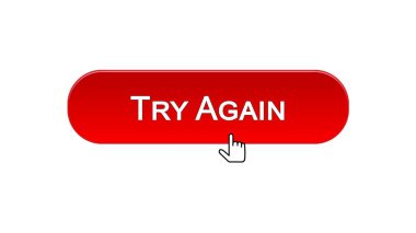 Web arabirimi düğmesini tıklayan fare imleci, kırmızı renk, desteği ile yeniden deneyin