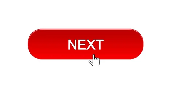 마우스 커서, 붉은 색, 온라인 프로그램을 클릭 한 다음 웹 인터페이스 버튼 — 스톡 사진