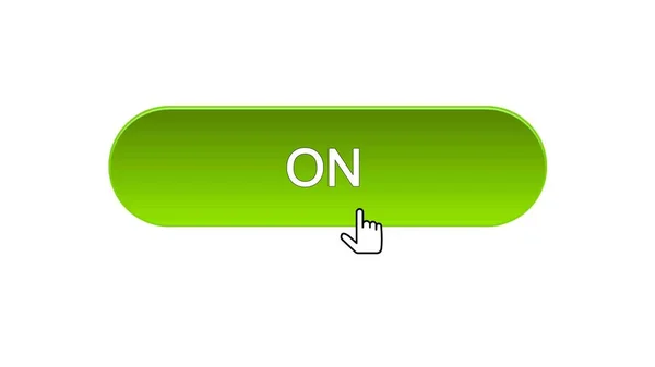 On web interface button clicked with mouse cursor, green color, online program — Stock Photo, Image