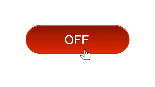 Botão off web interface clicado com cursor do mouse, cor vermelha, programa on-line — Fotografia de Stock