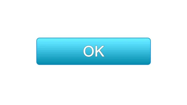 Ok bouton d'interface web couleur bleue, programme en ligne, conception du site Internet — Photo
