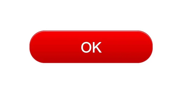 Ok web interface button red color, online program, internet site design — Stock Photo, Image