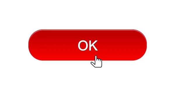 Ok botão de interface web clicado com cursor do mouse, cor vermelha, design do site — Fotografia de Stock