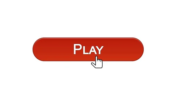 Play web interface button clicked with mouse cursor, wine red color, online game — Stock Photo, Image